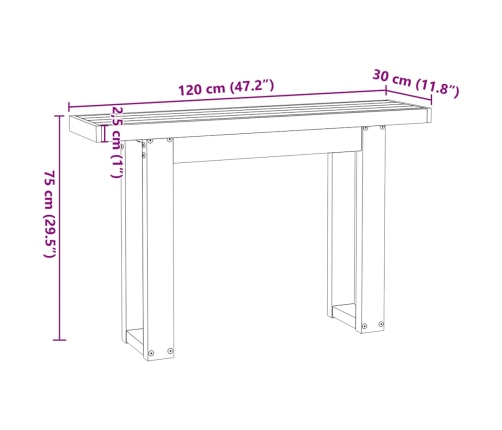 Mesa consola NOAIN patas en U madera maciza pino 120x30x75 cm