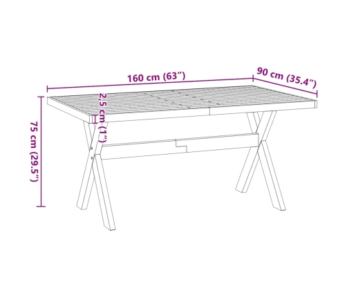 Mesa comedor NOAIN patas forma X madera maciza pino 160x90x75cm