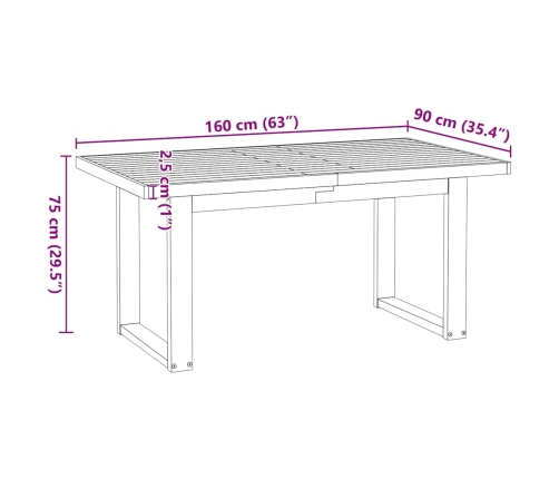 Mesa comedor NOAIN patas forma U madera maciza pino 160x90x75cm