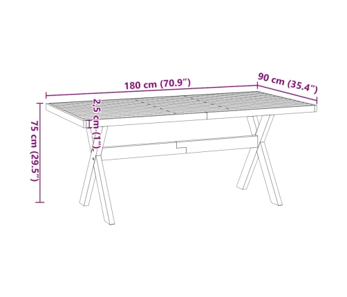 Mesa comedor NOAIN patas forma X madera maciza pino 180x90x75cm