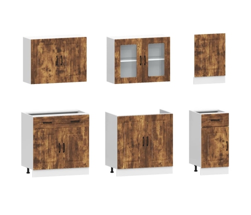 Mueble cocina Kalmar roble ahumado 7 pzas madera contrachapada