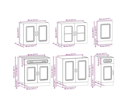 Mueble cocina Kalmar roble marrón 7 pzas madera contrachapada