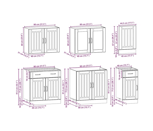 Mueble de cocina Kalmar negra 7 piezas madera contrachapada