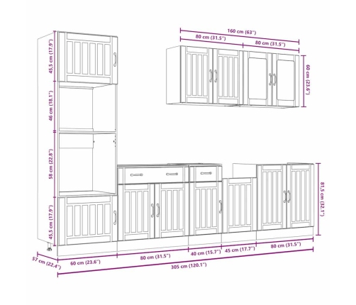 Mueble de cocina Kalmar negra 7 piezas madera contrachapada