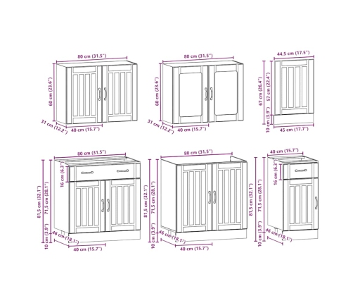 Mueble cocina Kalmar roble sonoma 7 pzas madera contrachapada