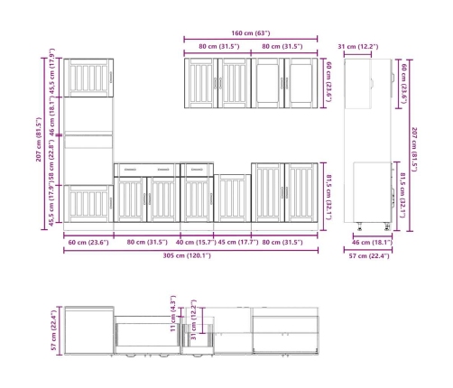 Mueble cocina Kalmar gris hormigón 7 pzas madera contrachapada