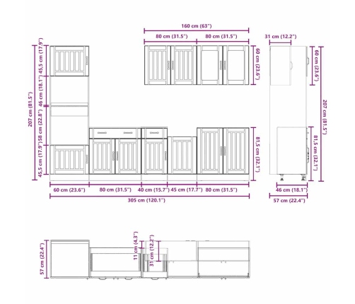 Mueble cocina Kalmar roble marrón 7 pzas madera contrachapada