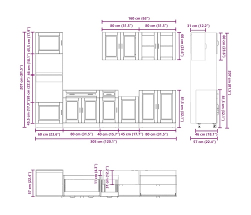 Mueble de cocina Kalmar negra 7 piezas madera contrachapada