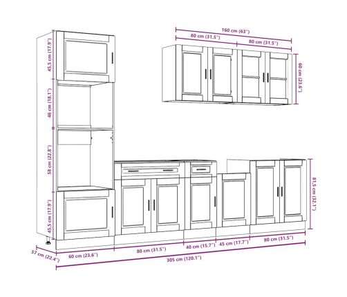 Mueble de cocina Kalmar negra 7 piezas madera contrachapada