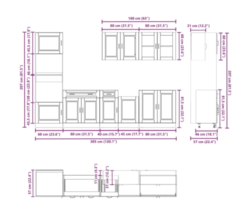 Mueble cocina Kalmar roble sonoma 7 pzas madera contrachapada