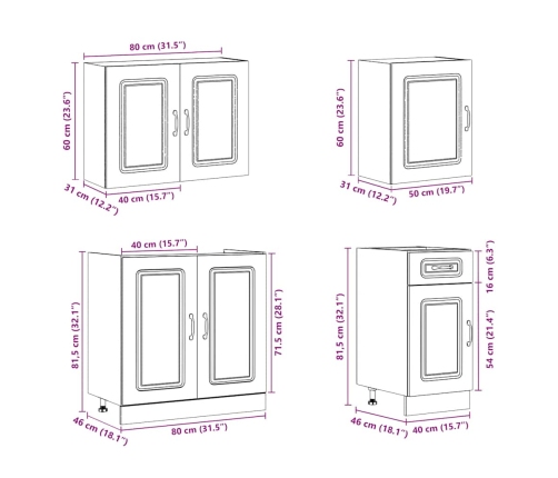 Mueble de cocina Kalmar blanco 7 piezas madera contrachapada