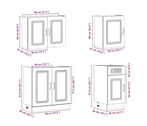 Mueble cocina Kalmar roble ahumado 7 pzas madera contrachapada