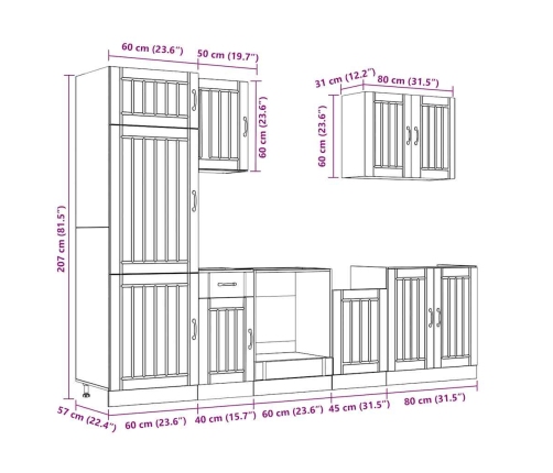 Mueble de cocina Kalmar negra 7 piezas madera contrachapada