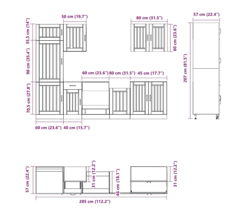 Mueble cocina Kalmar gris hormigón 7 pzas madera contrachapada