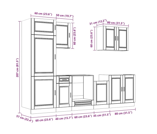 Mueble de cocina Kalmar negra 7 piezas madera contrachapada