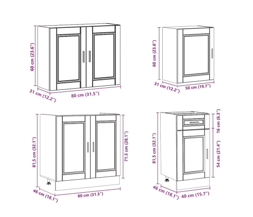 Mueble cocina Kalmar roble sonoma 7 pzas madera contrachapada