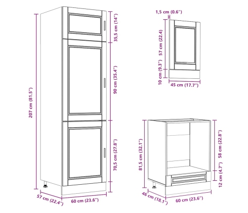 Mueble cocina Kalmar roble sonoma 7 pzas madera contrachapada