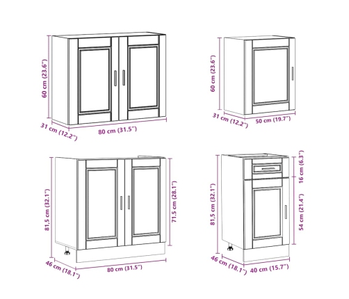 Mueble cocina Kalmar roble ahumado 7 pzas madera contrachapada