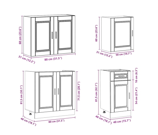 Mueble cocina Kalmar sonoma gris 7 pzas madera contrachapada