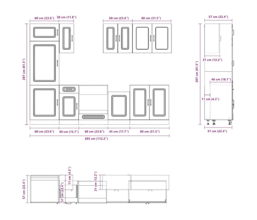 Mueble de cocina Kalmar blanco 8 piezas madera contrachapada