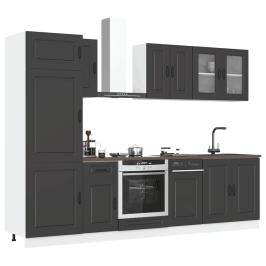 Mueble de cocina Kalmar negra 8 piezas madera contrachapada