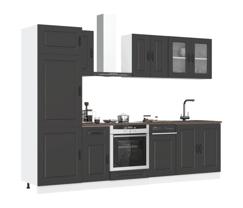 Mueble de cocina Kalmar negra 8 piezas madera contrachapada