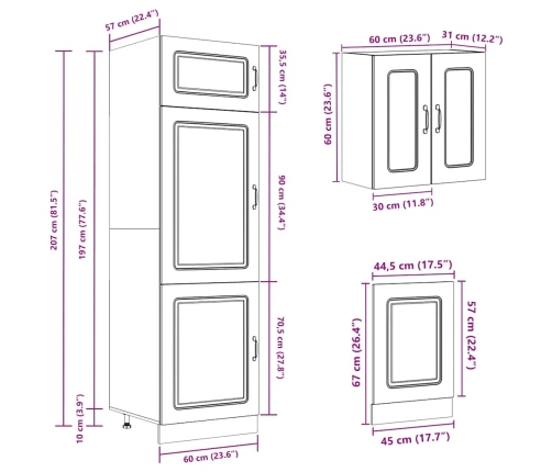 Mueble cocina Kalmar gris hormigón 8 pzas madera contrachapada