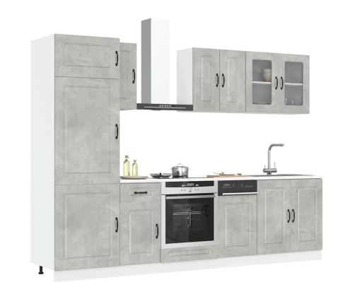 Mueble cocina Kalmar gris hormigón 8 pzas madera contrachapada