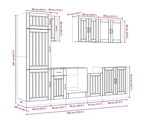 Mueble de cocina Kalmar blanco 8 piezas madera contrachapada