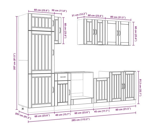 Mueble de cocina Kalmar negra 8 piezas madera contrachapada