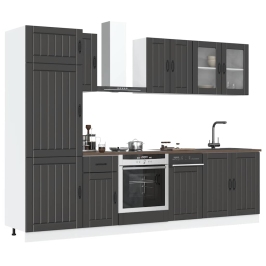 Mueble de cocina Kalmar negra 8 piezas madera contrachapada