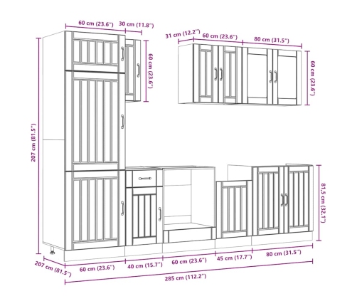 Mueble cocina Kalmar gris hormigón 8 pzas madera contrachapada