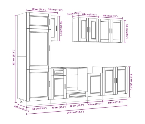 Mueble de cocina Kalmar blanco 8 piezas madera contrachapada