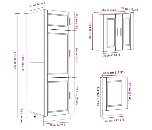 Mueble de cocina Kalmar negra 8 piezas madera contrachapada