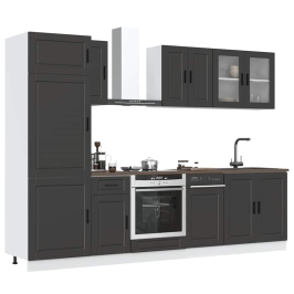 Mueble de cocina Kalmar negra 8 piezas madera contrachapada