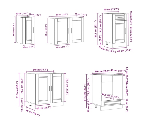 Mueble cocina Kalmar gris hormigón 8 pzas madera contrachapada