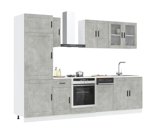 Mueble cocina Kalmar gris hormigón 8 pzas madera contrachapada