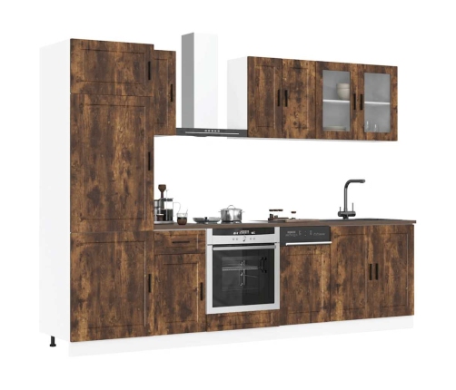 Mueble cocina Kalmar roble ahumado 8 pzas madera contrachapada