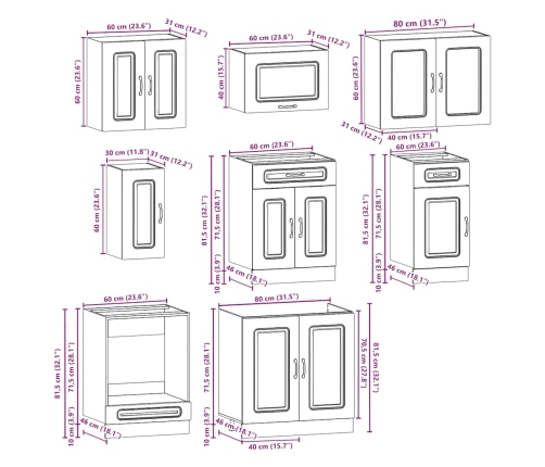 Mueble de cocina Kalmar blanco 8 piezas madera contrachapada