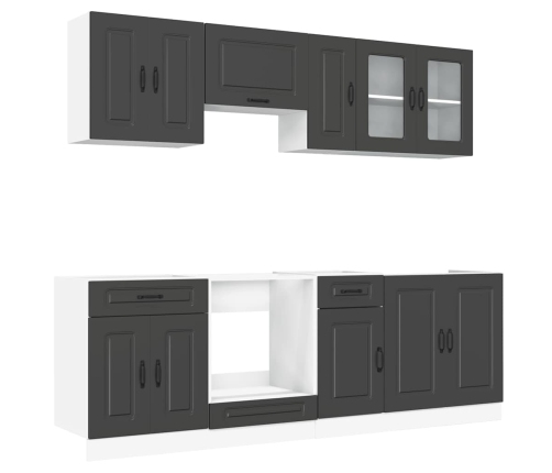 Mueble de cocina Kalmar negra 8 piezas madera contrachapada