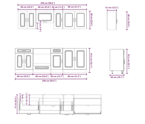 Mueble cocina Kalmar blanco de alto brillo 8 pzas