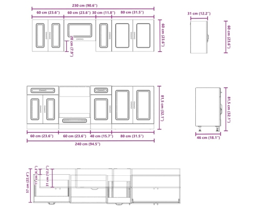 Mueble cocina Kalmar gris hormigón 8 pzas madera contrachapada