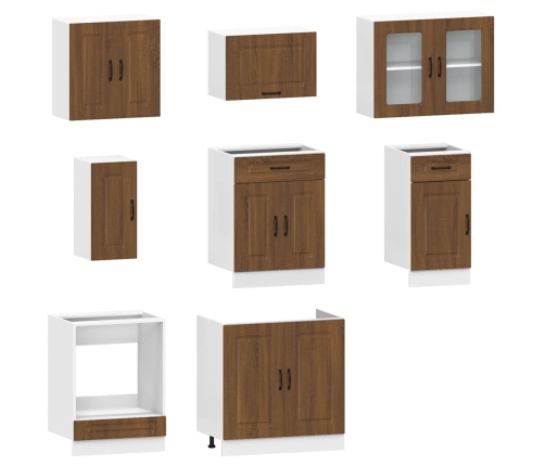 Mueble cocina Kalmar roble marrón 8 pzas madera contrachapada