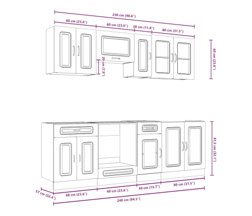 Mueble de cocina Kalmar 8 piezas artesanal roble