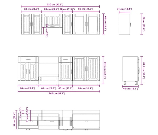 Mueble de cocina Kalmar blanco 8 piezas madera contrachapada