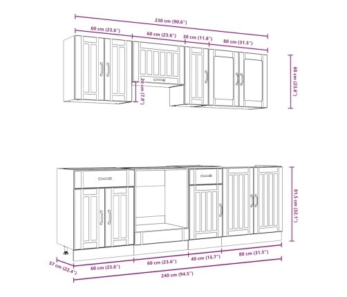 Mueble de cocina Kalmar blanco 8 piezas madera contrachapada