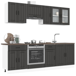 Mueble de cocina Kalmar negra 8 piezas madera contrachapada