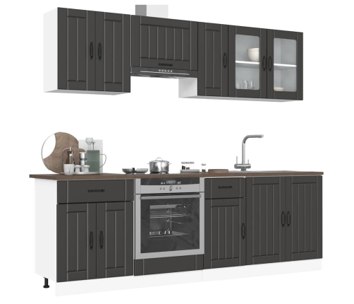 Mueble de cocina Kalmar negra 8 piezas madera contrachapada