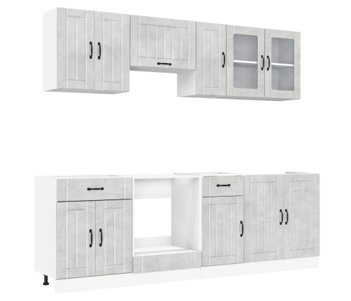 Mueble cocina Kalmar gris hormigón 8 pzas madera contrachapada