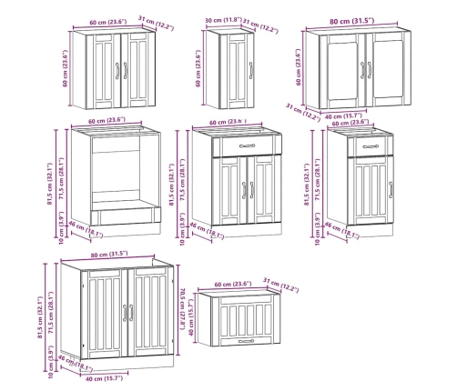 Mueble cocina Kalmar gris hormigón 8 pzas madera contrachapada